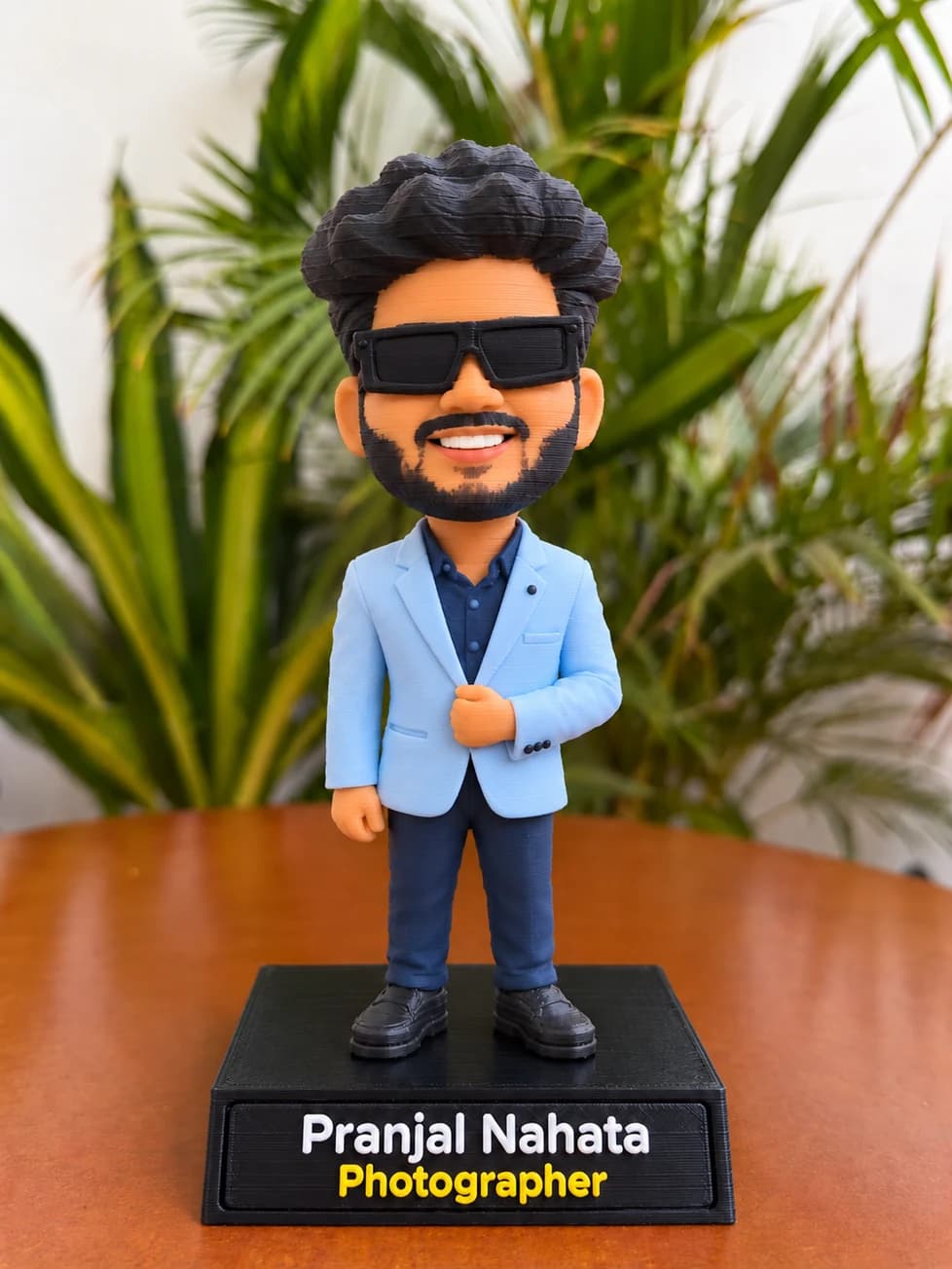 Personalised 3D printed figurine of Pranjal Nahata in a blue suit